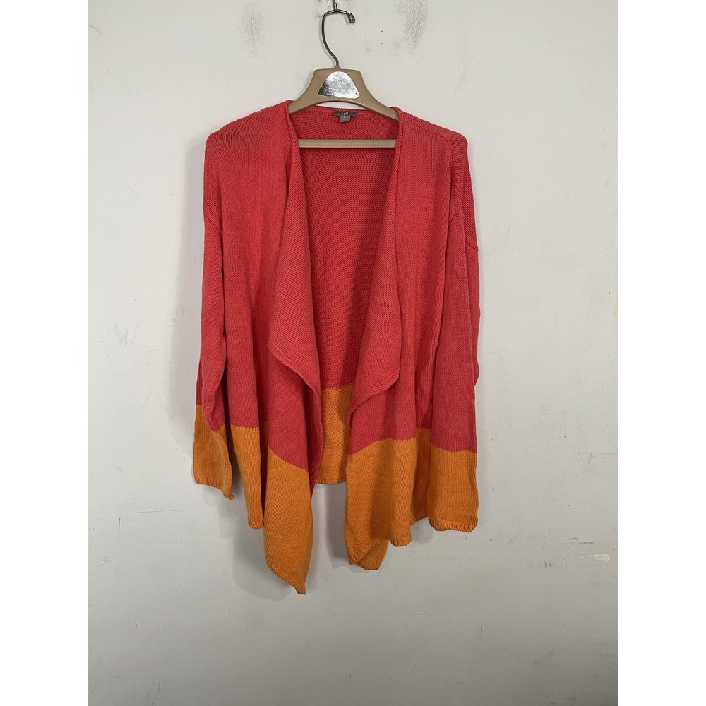 J. Jill Womens XL Colorblock Open Front Cardigan Coral Orange Cotton Blend‎ Knit